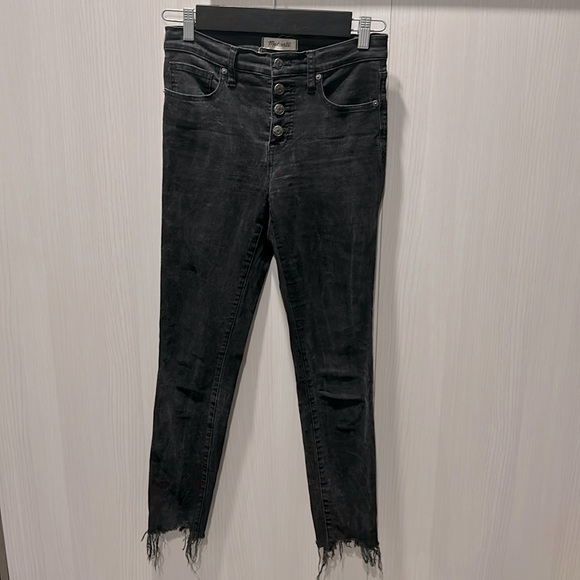 Madewell Women's 9" high-Rise Skinny Exposed Button Fly Raw Hem Black Jeans 26 - Picture 1 of 9
